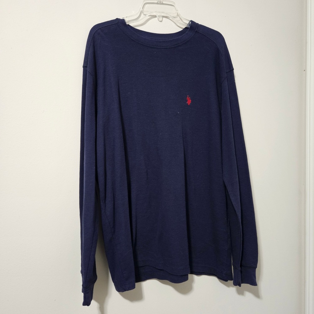 US Polo Assn Mens 3XL Navy Blue Waffle‎ Knit Thermal Long Sleeve Shirt Crewneck